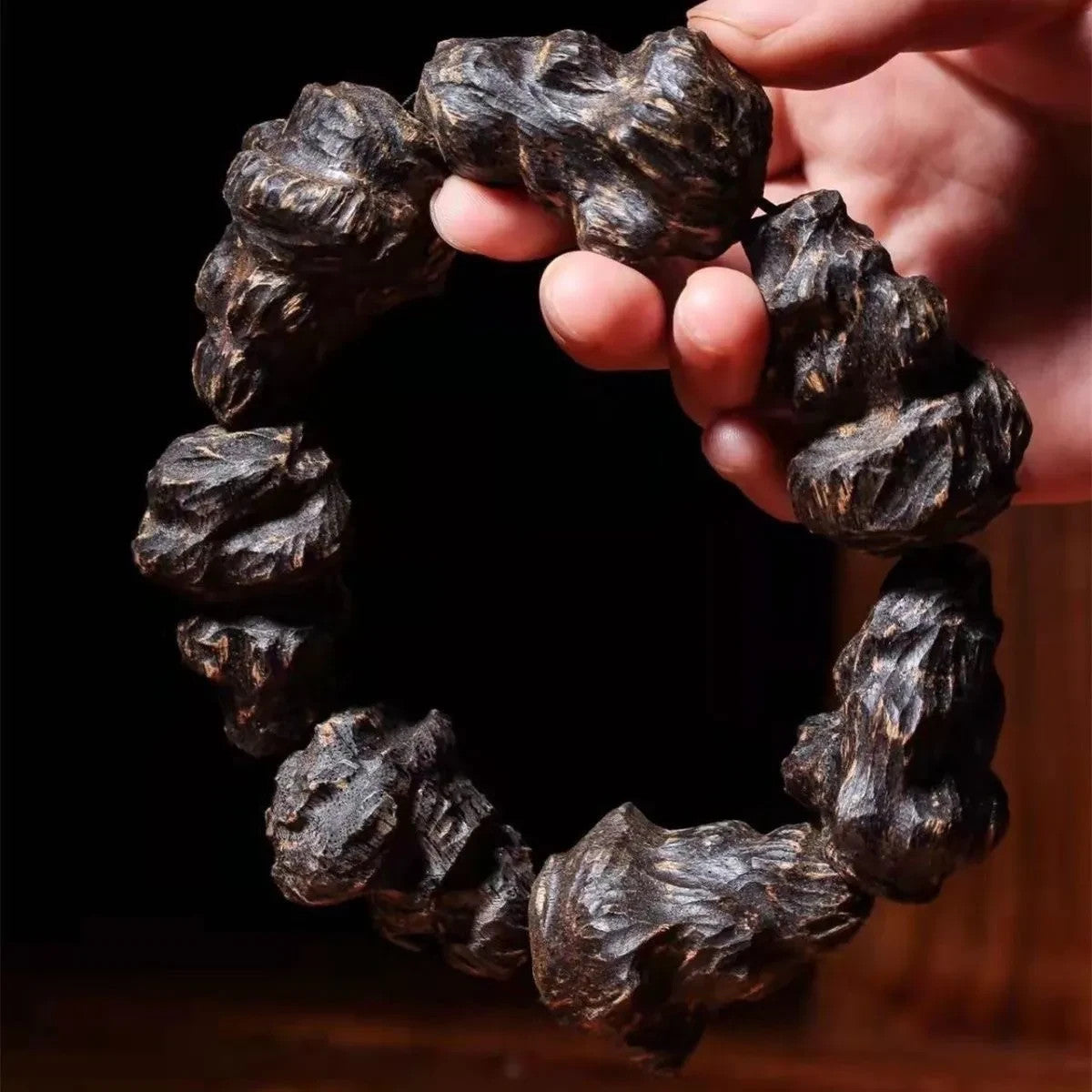 Natural Wood Big Irregular Shape Beads Men's Bracelet Lucky Fengshui Jewelry