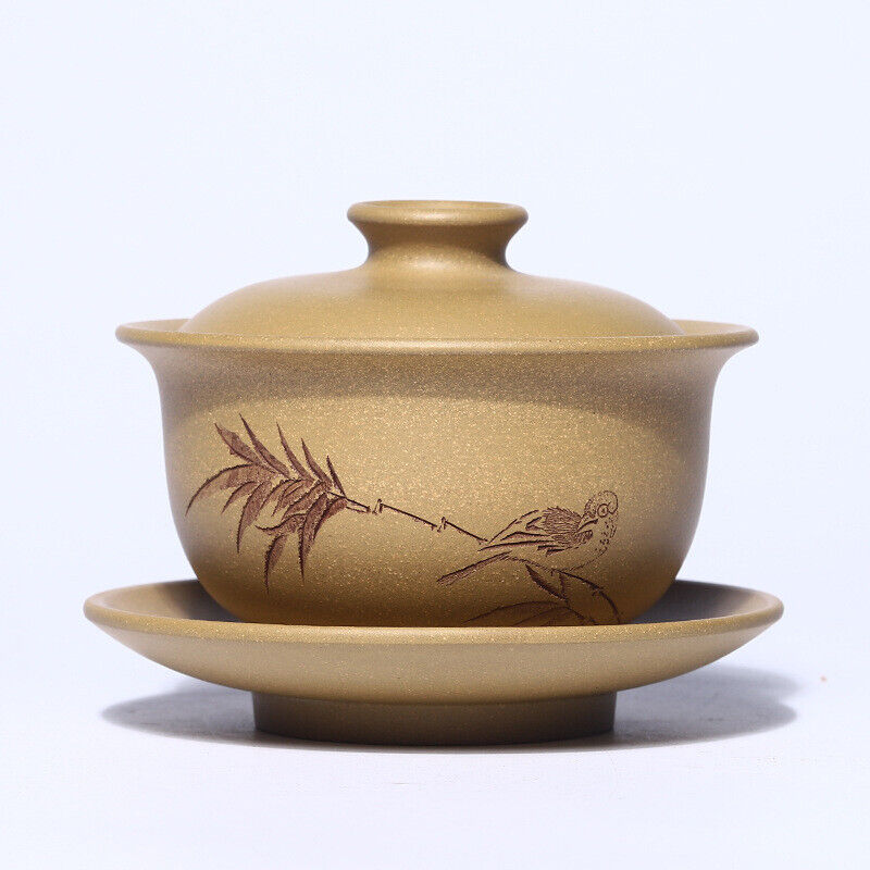 full handmade gaiwan real yixing zisha duan clay tureen hand carved bird 150ml