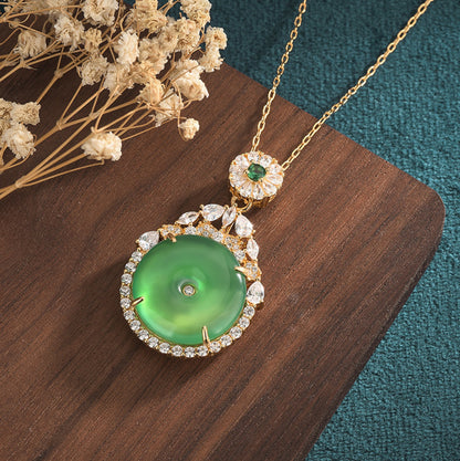 Green Jade Crystal Pendant Necklace Charm 18K Gold Plated Chain Dainty Gemstone