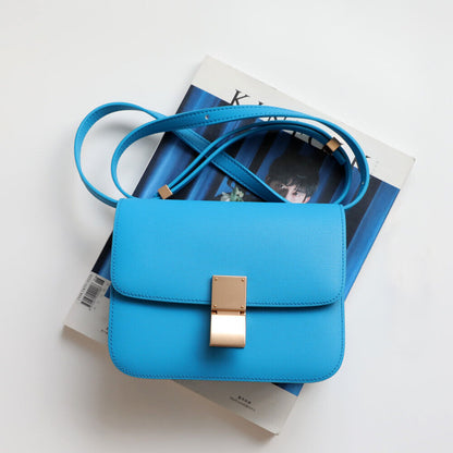 Real Leather Small Flap Box Square Clutch Shoulder Bag Purse Crossbody Trunk