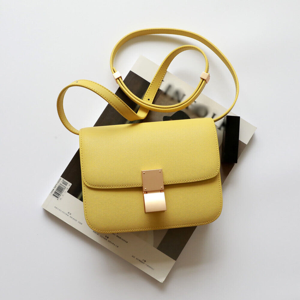 Real Leather Small Flap Box Square Clutch Shoulder Bag Purse Crossbody Trunk