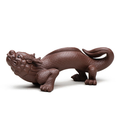 8.2" China Yixing Zisha Pottery Purple Clay Mythical Creatures Dragon Tea Pet