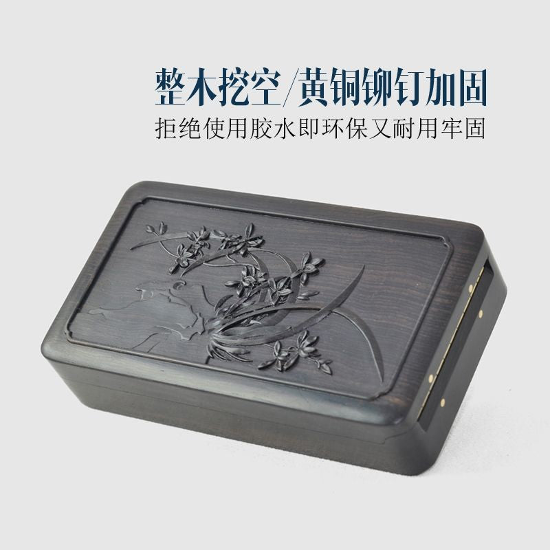 Ebony Wood Cigarette Case 103x65mm Carved Flip Top 20pcs King Size Holder