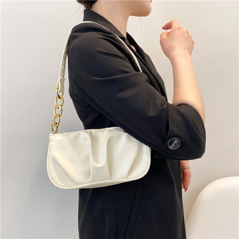 Fashion Handbag Retro Solid Color Leather Shoulder Underarm Bag Casual Handbags