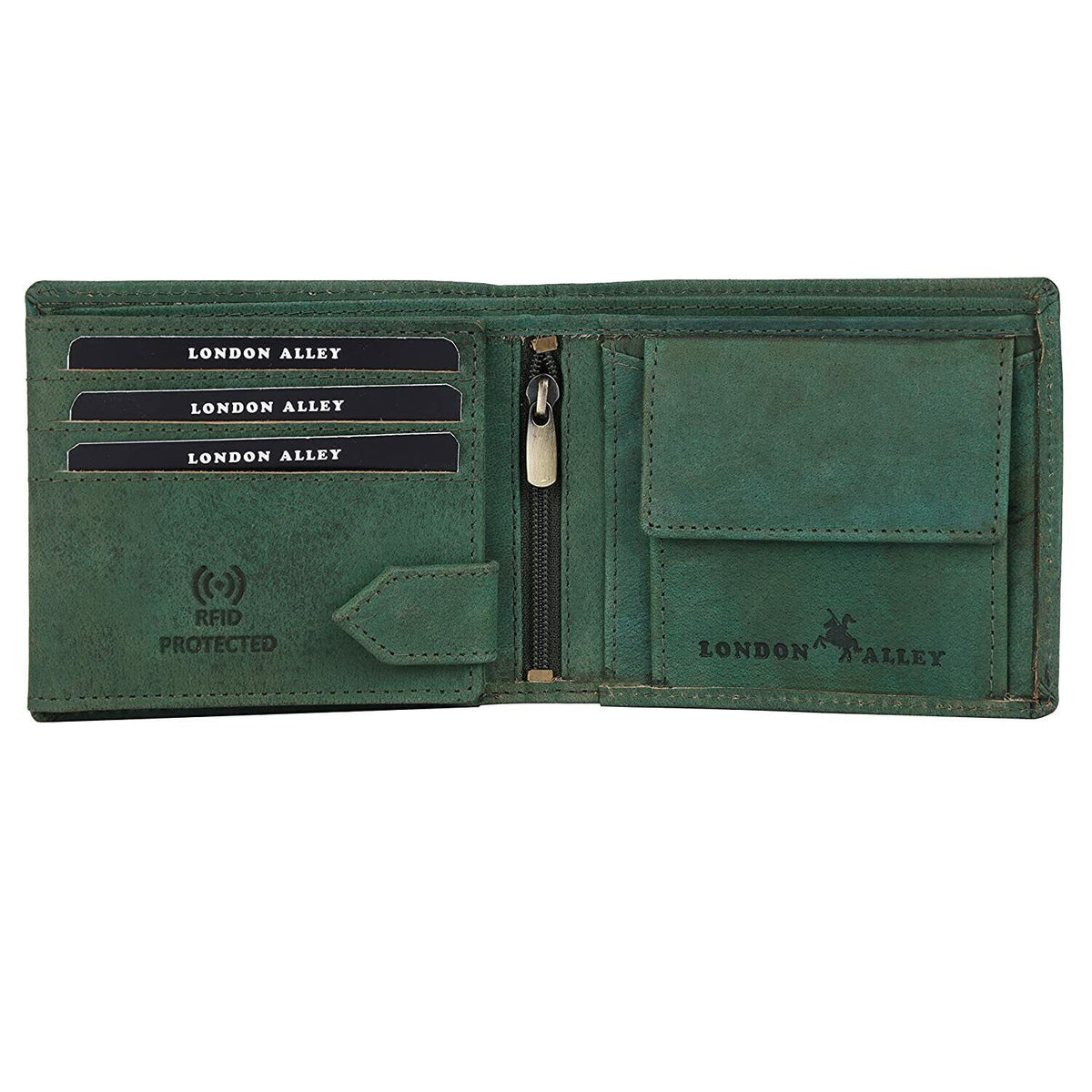 Brand New Authentic RFID Blocking Green BI-Fold Genuine Leather Mens Wallet
