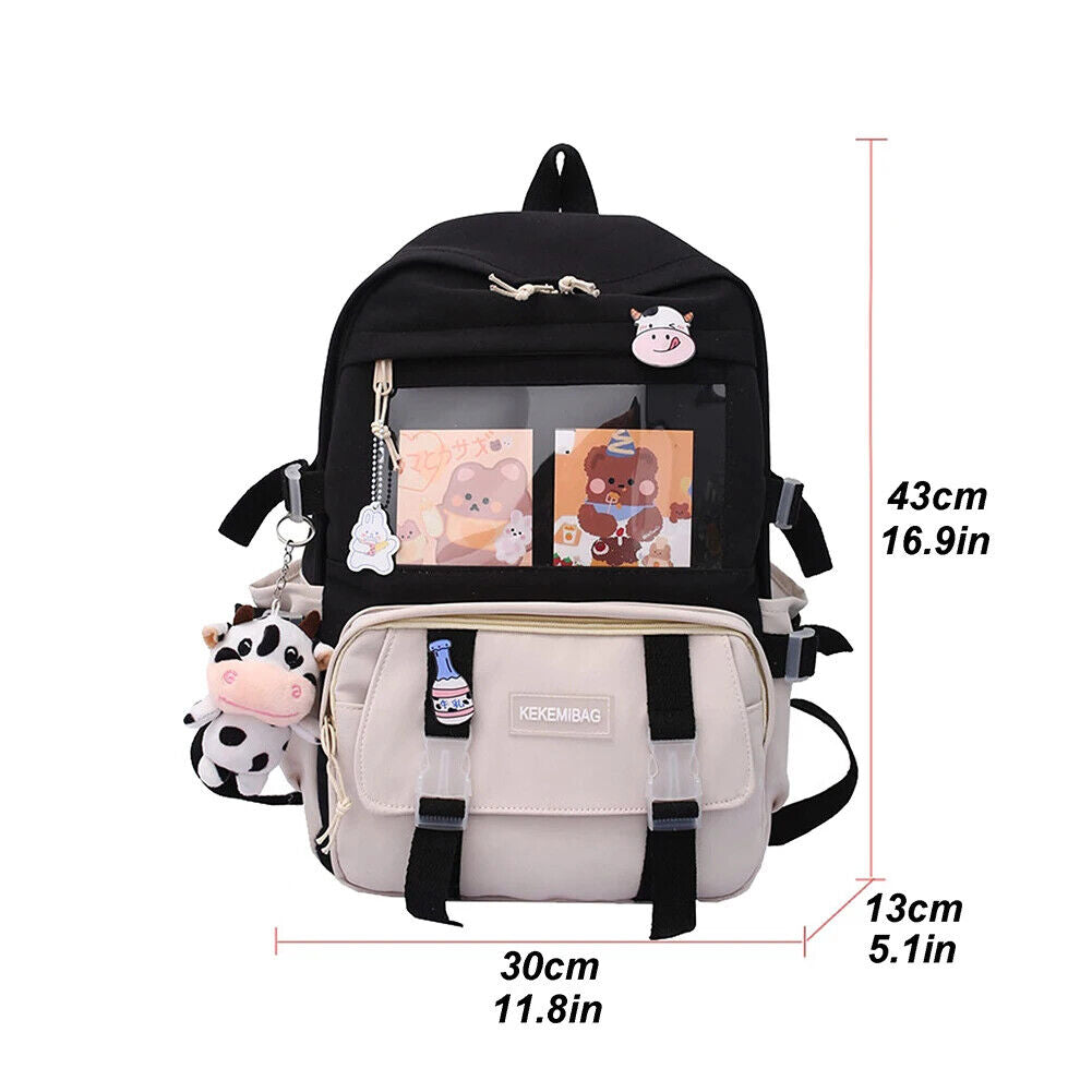 Students School Bags Canvas Backpack Patchwork Women