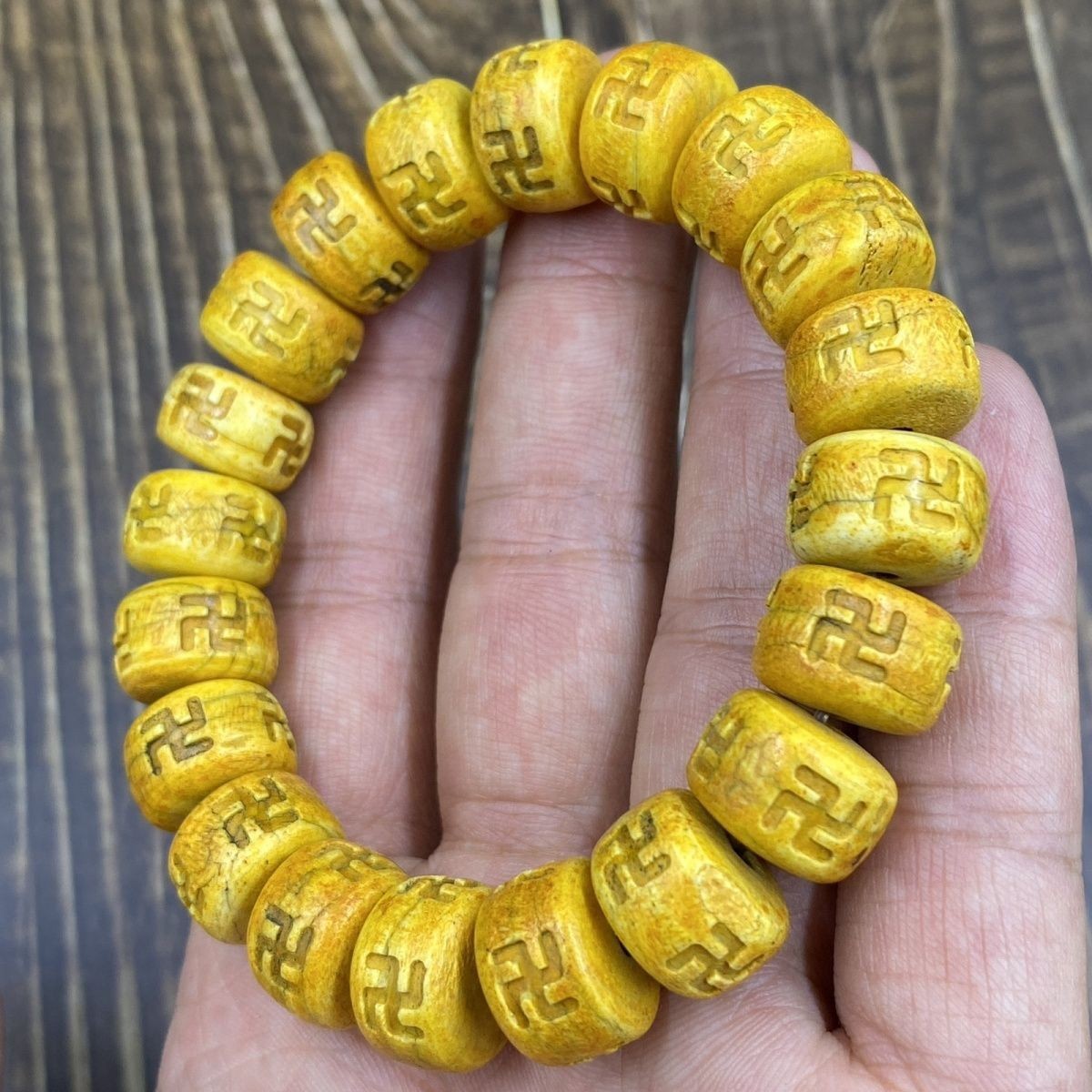 Natural 14mm Swastika Bead Bracelet Single Circle Buddhist Mala Ethnic Jewelry