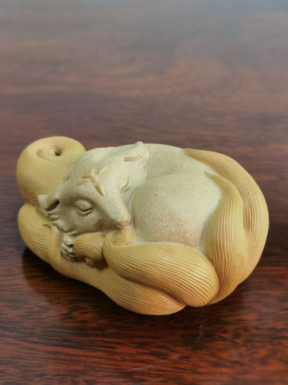 chinese yixing zisha tea pet fox decoration yellow DuanClay Nine-tailed fox