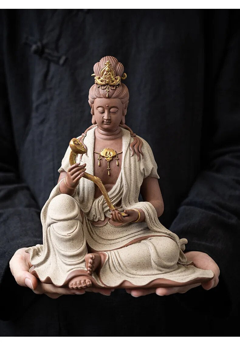25cm Ceramic porcelain Manjusri Samantabhadra Bodhisattva buddha statue Kwan-yin