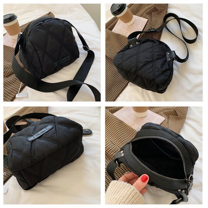 Women Nylon Quilted Roomy Black Handbag Lady Cute Autumn And Winter Trends Smart