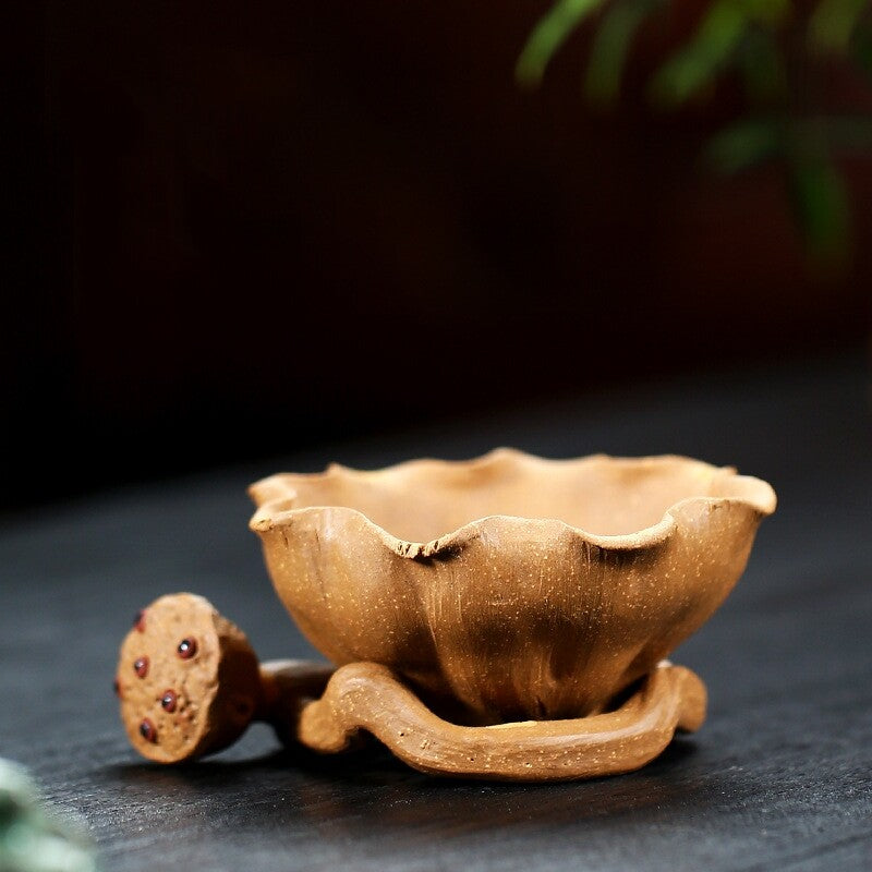 Handmade Artware Real Yixing Zisha Duan Clay Lotus Carved Tea Filter Net Holder