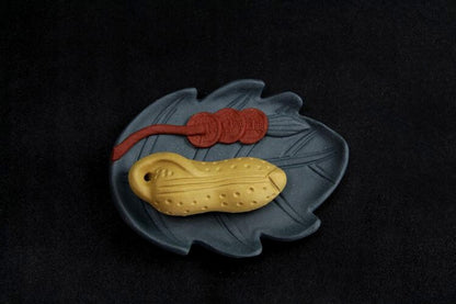 Handmade Tea Pet Wealth Bring Good Luck Peanut Coin Carved Leaf Design On Sales