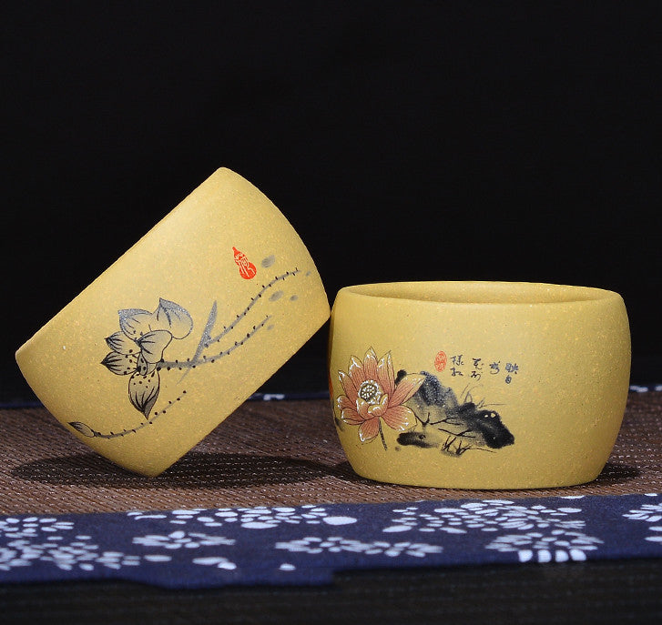 1pair 80ml Chinese Yixing Purple Clay Handmade Lotus Gongfu Tea Cup Tea Set