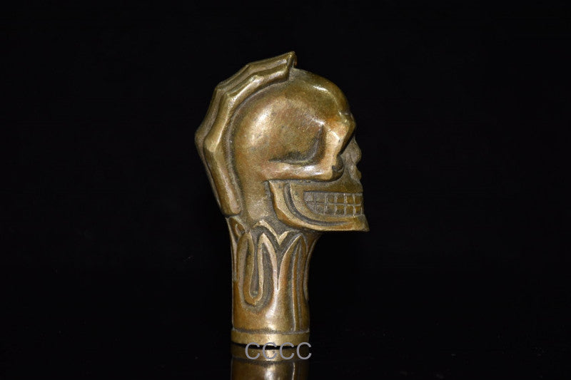 Chinese Retro Bronze Skull Cane Walking Stick Head Handle Accessories