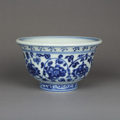 3.6" Chinese Blue and White Porcelain 120ML Twine Lotus Flower Branch Teacup Cup