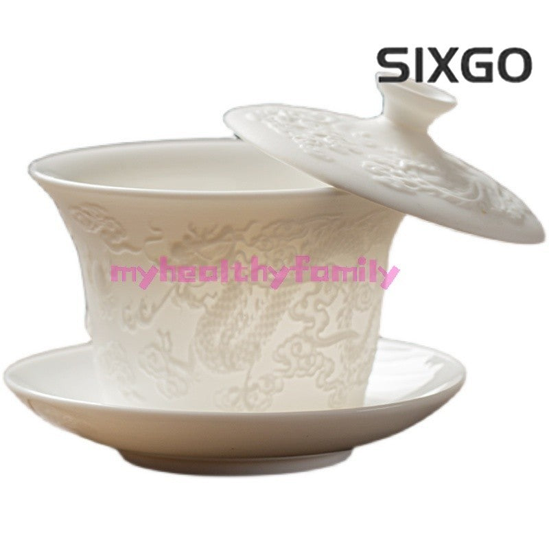 Relief San Cai Gaiwan Tea Cup Ceramic Set Kung Fu Tea Set