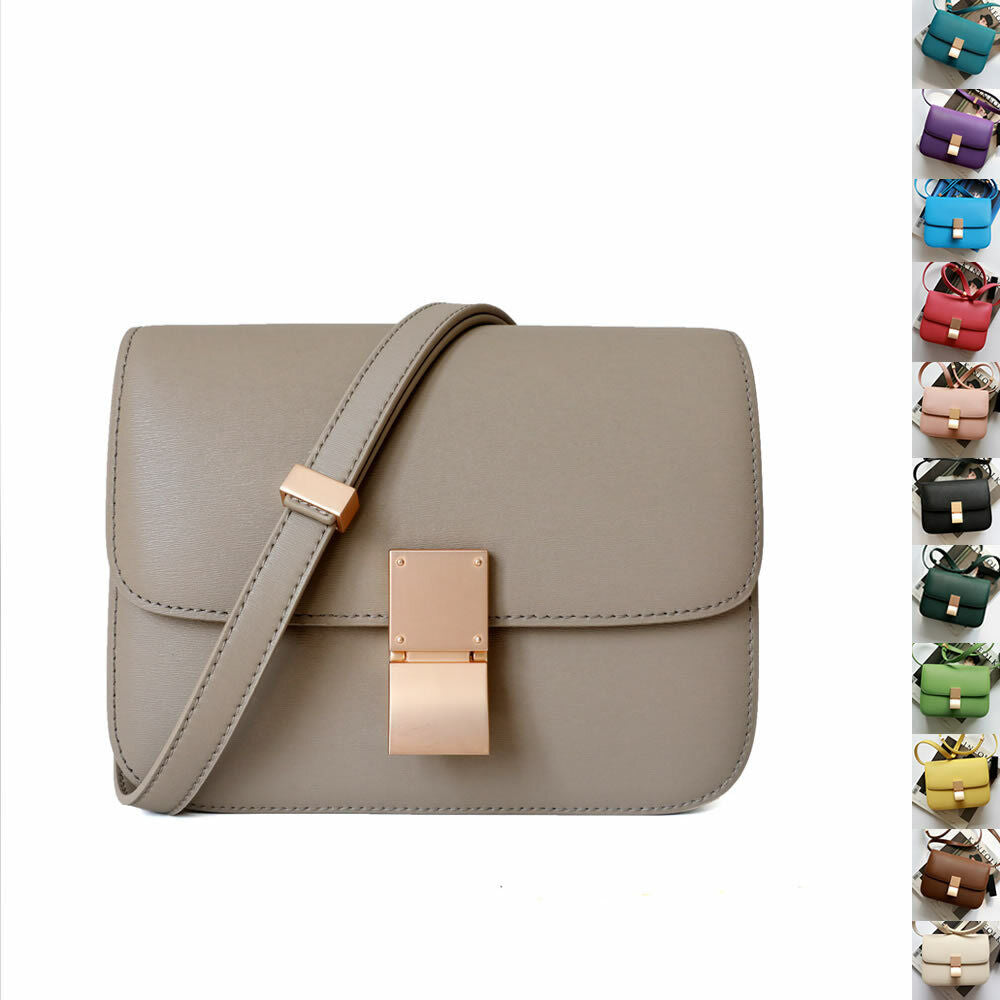 Real Leather Small Flap Box Square Clutch Shoulder Bag Purse Crossbody Trunk