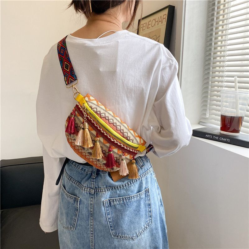 Tassel Braided Crossbody Shoulder Bag Fanny Pack Ethnic Style Traveling Storage