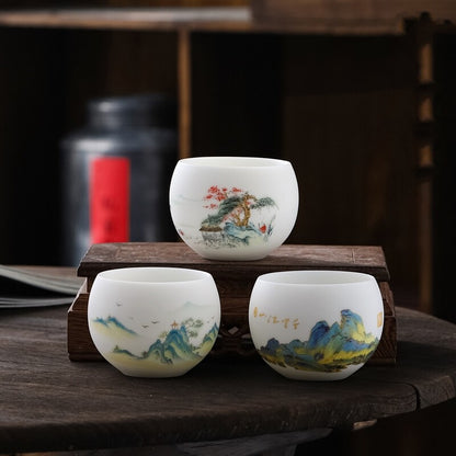 One Tea Cup Boutique Hand Drawing Fat Mutton Jade Porcelain Master Cup 130ml New