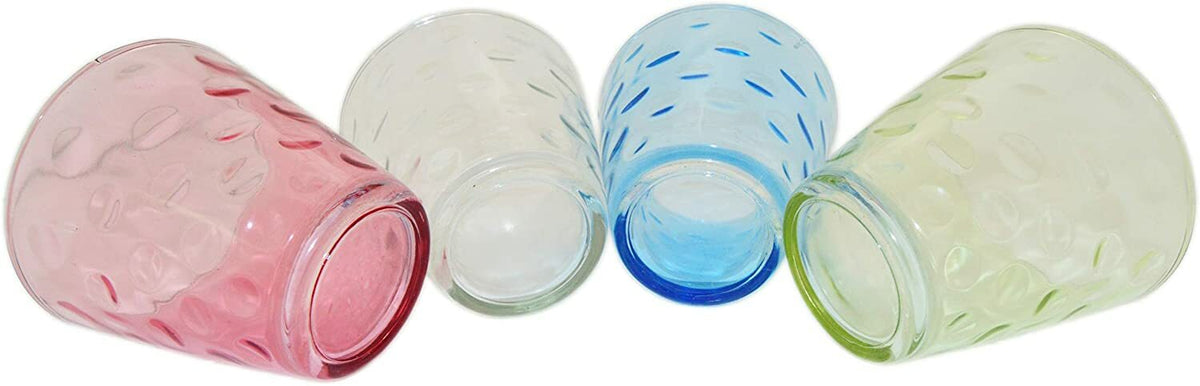 4 Pack of Colorful Whiskey Glasses - Glass Cups for Water, Wine, Beer, Iced Tea