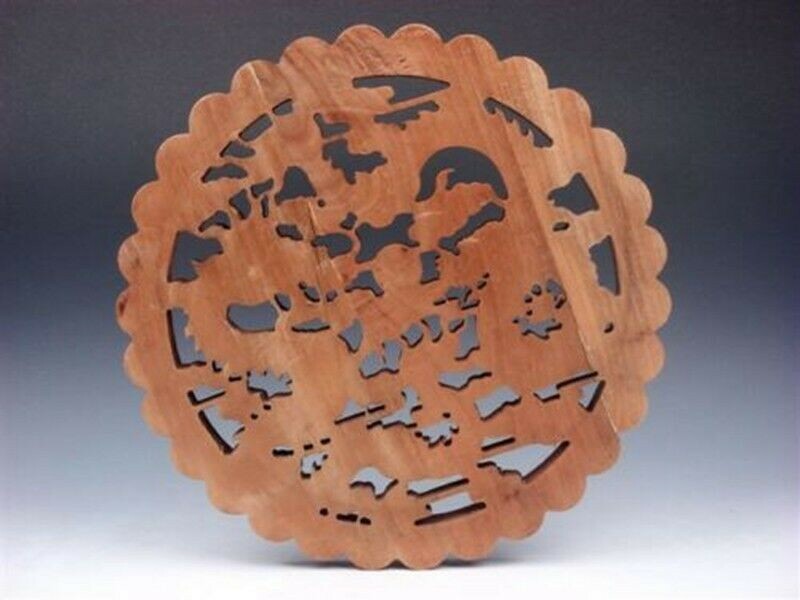 Hand Carved Camphor Wood Round Plate Wall Sculpture Dragon Statue