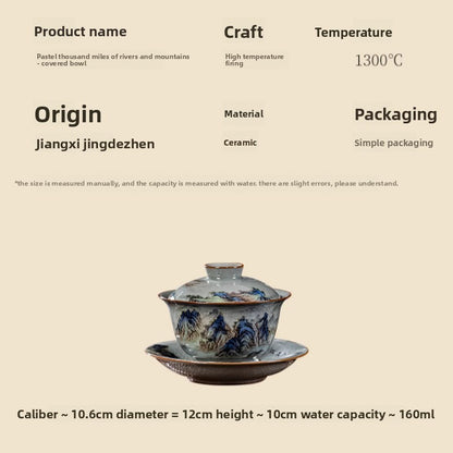160ml Jingdezhen Ceramics Gaiwan Blue and White Tea Bowl Household Kungfu Teacup