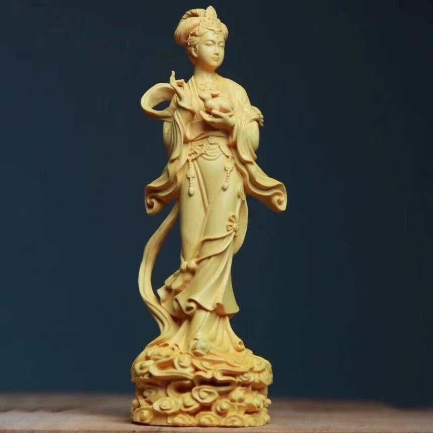 Chinese Boxwood Huang-yang wood carving Moon Goddess Chang'e statue黄杨木.嫦娥6018