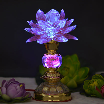 1pairs 18cm LED Colorful Buddha Lotus Lamp Worship Light Buddhism Temple Lamp