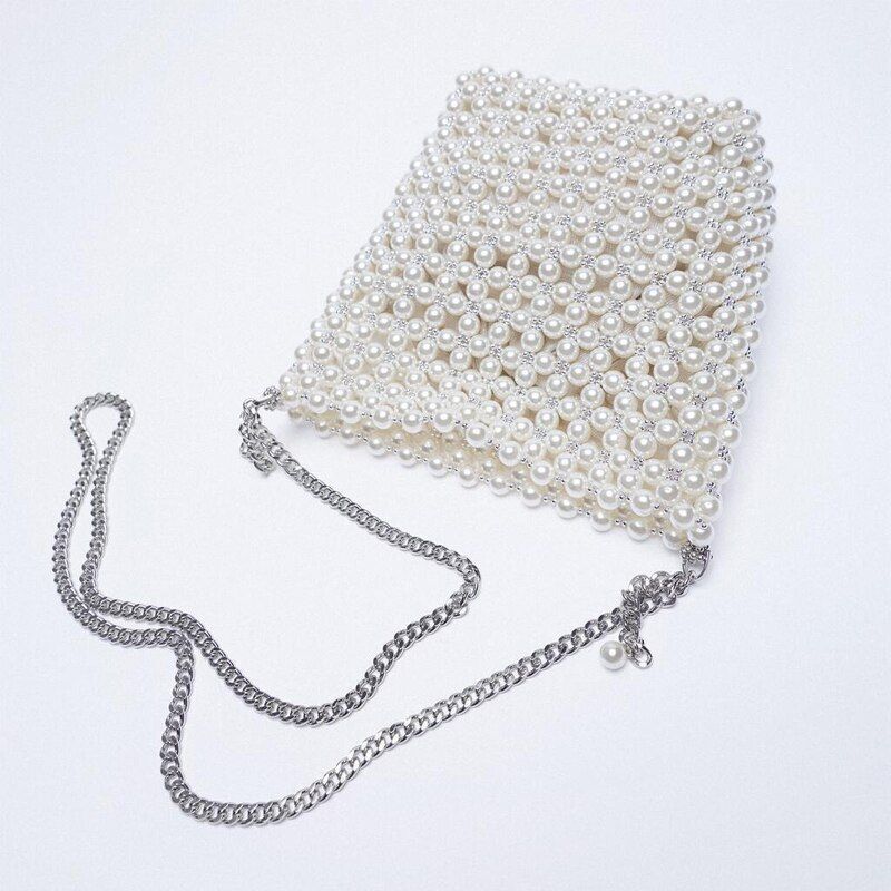 White Beaded Fairy Portable Messenger Bag Chain Purses Handbags Cross Body Bags