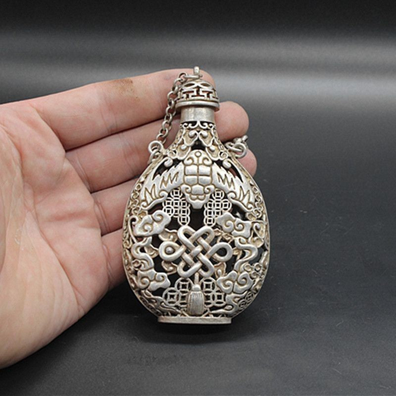 Vintage Chinese Knot Sachet, Silver-Plated Alloy, Antique Pendant