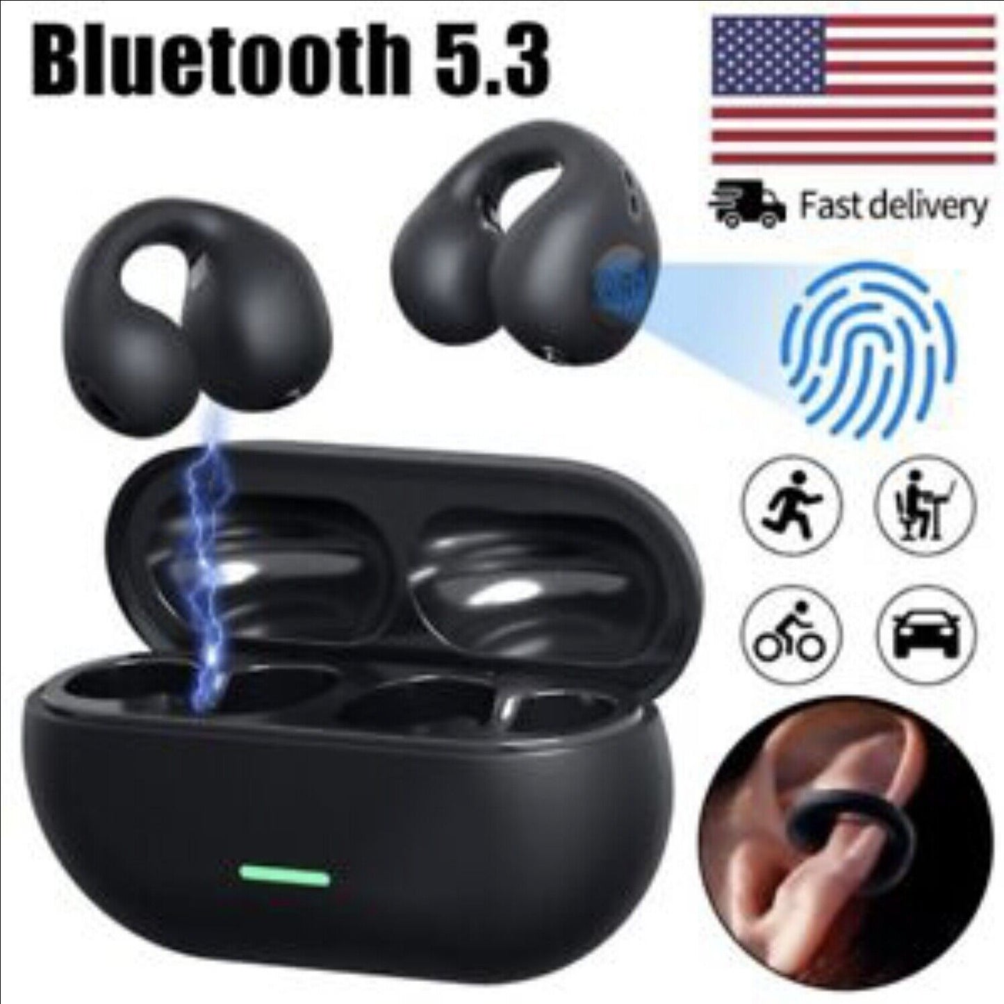 Wireless Bluetooth 5.3 Earbuds Ear Clip Bone Conduction Stereo Headphone Headset