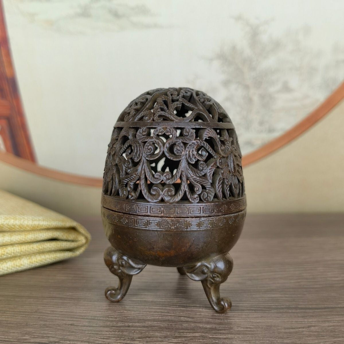 Chinese old Bronze collectable flower incense burner buddha Gift