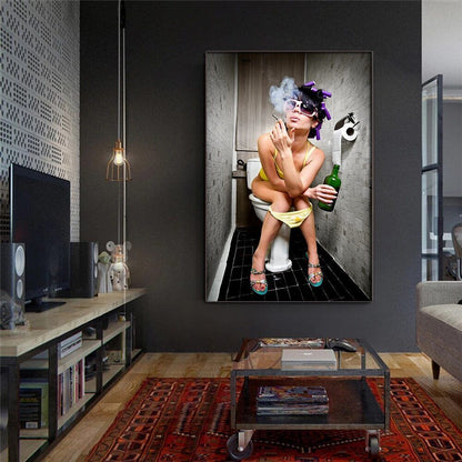 Modern Toilet Sexy Woman Canvas Painting Canvas Wall Art Home Decor Wall Picture