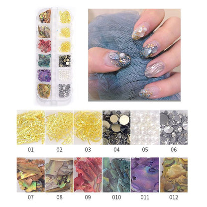 Nail Art Decor 12Design Box 3D Irregular Abalone Seashell Fragment Flakes Charms