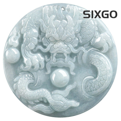 Natural Grade A Jade Jadeite Men Women Lucky Zodiac Dragon Round Pendant