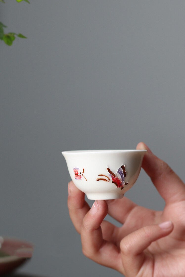 28ml 2pc Hand Painted Ceramic Kung Fu Tea Cups White Beautiful Tea Cup