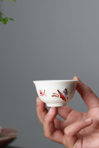 28ml 2pc Hand Painted Ceramic Kung Fu Tea Cups White Beautiful Tea Cup