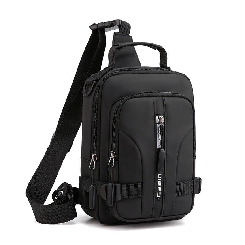 Men's Small Sling Chest Bag Backpack Anti-theft Crossbody Shoulder Bag wUSB Port