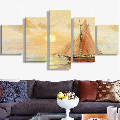 Sailboat Sunrise 5 Piece Art Poster Canvas Wall Art Home Decor Unframed