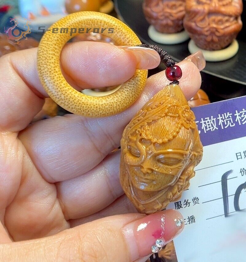 Olive Nut Hand Carved Beauty Girl Head Statue Pendant Carving Bead Chain Decor