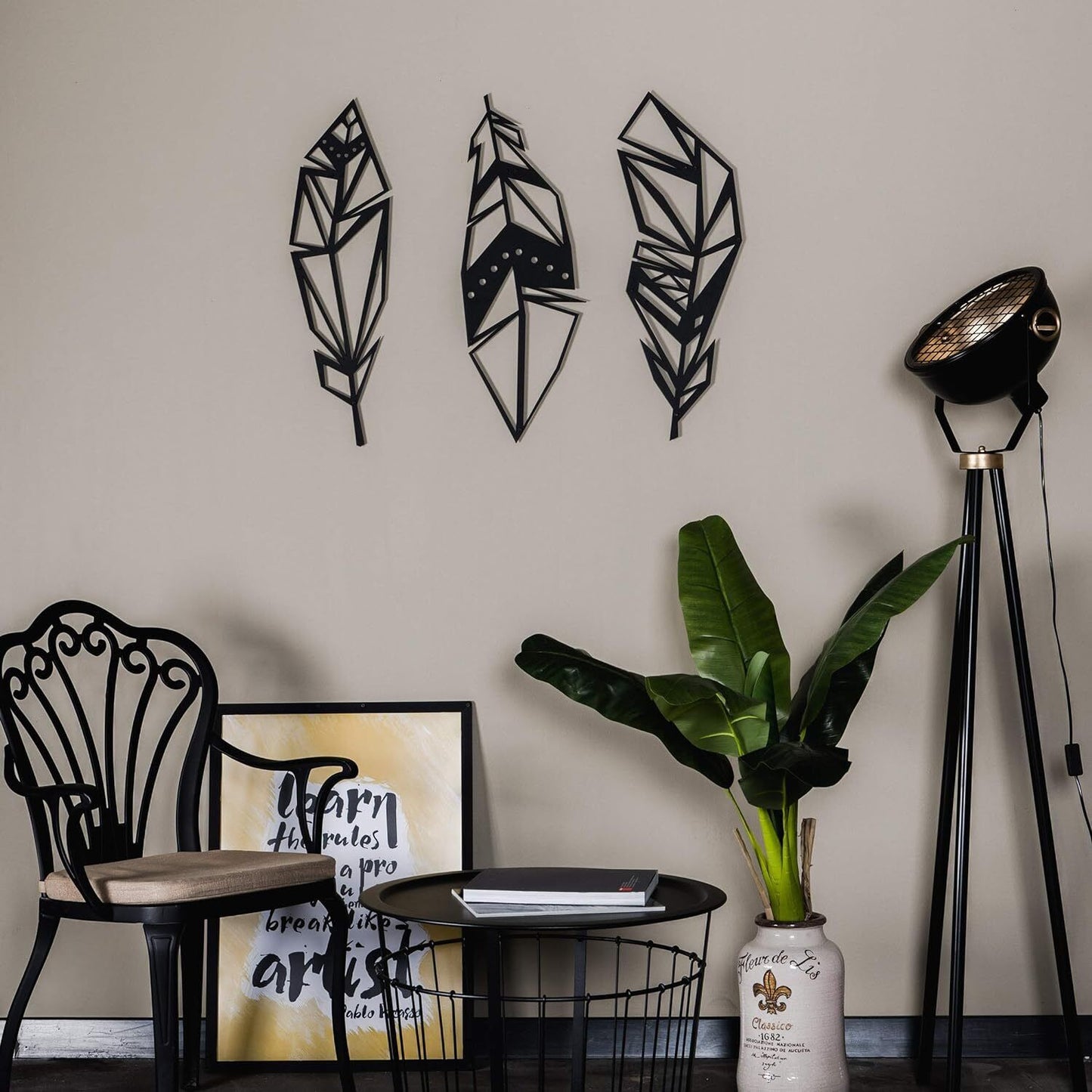 GeoFeathers , Decorative Boho Art for Living Room, Bathroom, Kitchen, or Bedroom