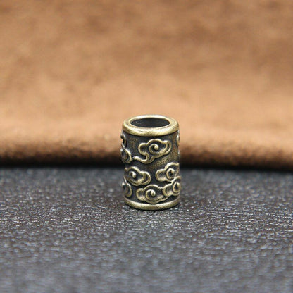 Brass Auspicious Clouds Carved Cylinder Knife Barrel Bead Retro Accessory Silver