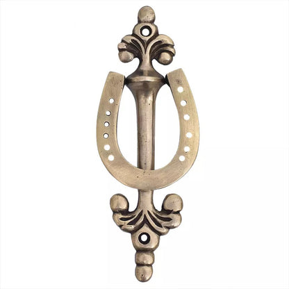 Antique Look Brass Horse Shoe Door knocker On Long Base Plate Door Bell
