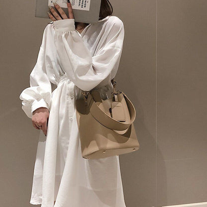 Casual Wide Strap Bucket Bag Shoulder Crossbody Bag Large Purse Messenger Bags