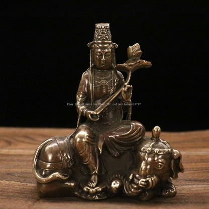 6'' Bronze Copper Buddhism Puxian Samantabhadra Bodhisattvas Elehant Statue