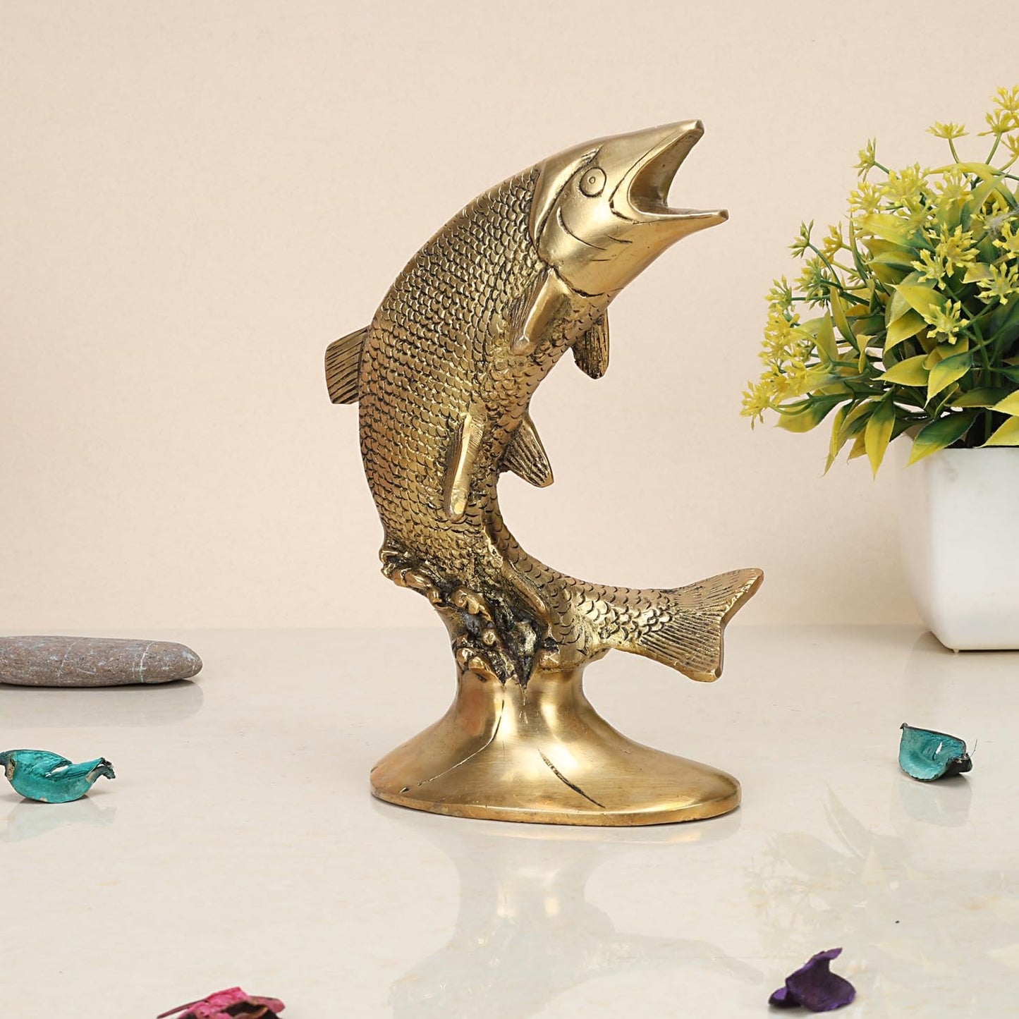 Pure Brass Animal Golden Fish Sculpture Statue Handcrafted Decorative Showpiece