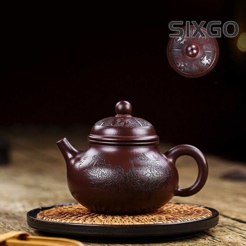 300ml true yixing zisha purple clay tea pot handmade carved certificate paper
