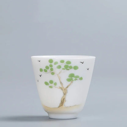 Chinese White porcelain Teacup Hand painted flowers Ceramic Tea Bowl Handmade