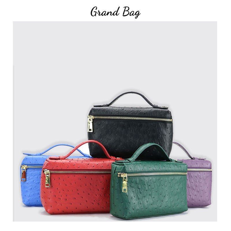 Handbag Embossed Ostrich Leather Portable Bag Small Clutch Bag Purse 19*12*6 CM