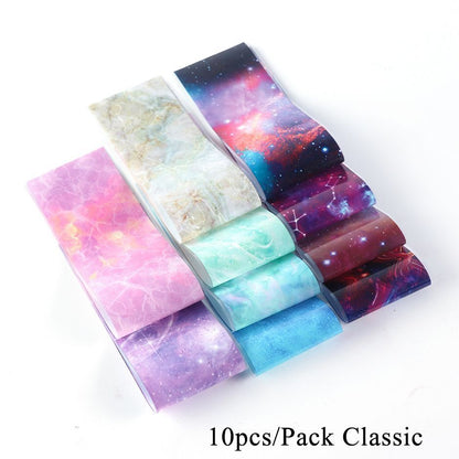 Nail Art 10Pcs Matte Metallic Foils Gold Silver Mirror Starry Paper Gel Stickers